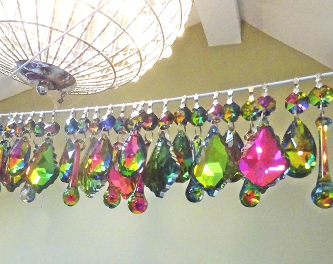 Sets of Vitrail Vintage Colour AB Chandelier Drops Glass Crystals Droplets Beads Christmas Tree Wedding Decoration Gothic Light Lamp Parts