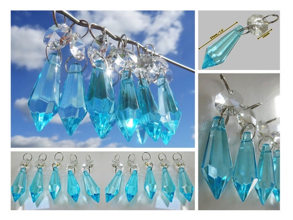 Aqua Teal Turquoise Chandelier Drops Glass Crystals Retro Uk Aqua Teal Turquoise Chandelier Drops, Blue Turquoise Beaded Chandelier Uk