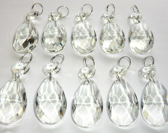 Chandelier Drops Clear Glass Crystals Droplets Facet Oval Beads Prisms Lamp Light Parts Pendant Christmas Tree Wedding Decorations Vintage