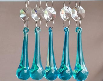 Teal Antique Turquoise Chandelier Drops Glass Crystals Droplets Tear Drop Beads Christmas Tree Wedding Wishing Charms Decorations Orb Prisms