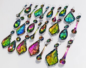 24 Chains Vitrail Vintage Colour AB Chandelier Drops Glass Crystals Droplets Beads Christmas Tree Wedding Decoration Crafts Light Lamp Parts