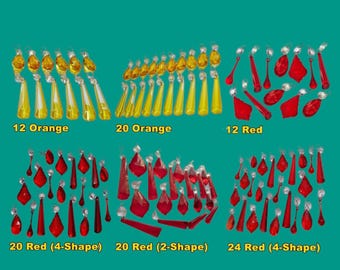 Sets of 12 20 24 Red Chandelier Glass Crystals Droplets Sun Catcher Beads Vintage Christmas Tree Lamp Light Crafts Parts Wedding Decorations