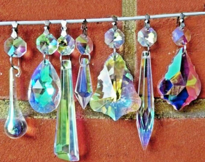 Choice of 7 Shapes Aurora Borealis AB Chandelier Drops Glass Iridescent Crystals Prisms Droplets Beads Christmas Tree Lamp Light Parts Craft