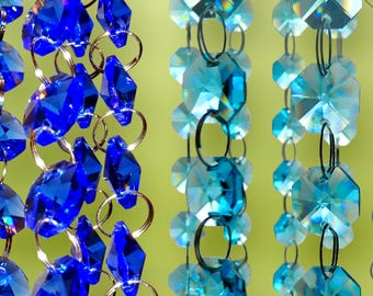 14mm Blue OR Aqua Octagon Chandelier Drops Glass Light Parts Crystals Droplets Beads Christmas Tree Wedding Decorations Garland Sun Catchers