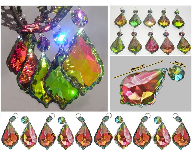 AB Vitrail Rainbow Chandelier Drops Glass Crystals Droplets Leaf Prisms Beads Colour Christmas Tree Wedding Decoration Gothic Crafts Parts