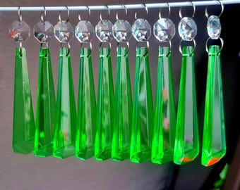 Emerald Green Chandelier Drops Glass Crystals Droplets Icicle Beads Retro Christmas Tree Wedding Decorations Crafts Lamp Spare Light Parts