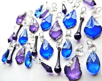 25 Gothic Purple & Blue Chandelier Drops Glass Crystals Droplets Beads Vintage Christmas Tree Wedding Decorations Prisms Retro Light Parts