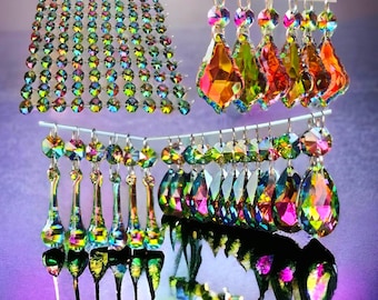 Choice of 4 Shapes Rainbow Vitrail Chandelier Glass Light Crystals Droplets Beads Christmas Tree Light Lamp Spare Iridescent Parts Prisms