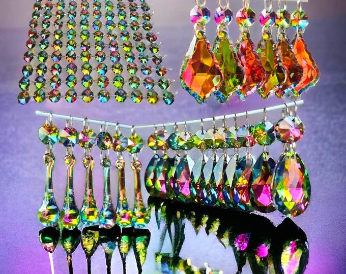 Choice of 4 Shapes Rainbow Vitrail Chandelier Glass Light Crystals Droplets Beads Christmas Tree Light Lamp Spare Iridescent Parts Prisms