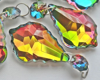 AB Vitrail Rainbow Chandelier Drops Glass Crystals Droplets Leaf Prisms Beads Colour Christmas Tree Wedding Decoration Gothic Crafts Parts