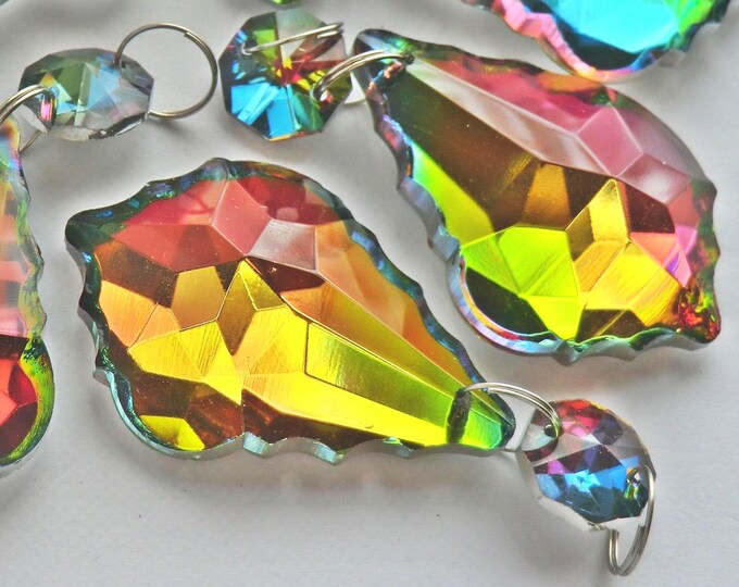 AB Vitrail Rainbow Chandelier Drops Glass Crystals Droplets Leaf Prisms Beads Colour Christmas Tree Wedding Decoration Gothic Crafts Parts
