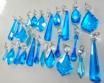 20 OR 25 Piece Set Chandelier Drops Glass Crystals Droplets Mix Beads Vintage Christmas Tree Wedding Window Decorations Light Parts Garden