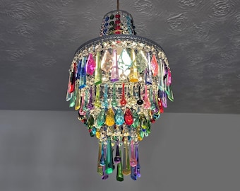 Unique Maximalist 4-Tier Chandelier Pendant Light 9" x 15" Customisable - Bespoke Ceiling Hanging Lamp Easy Fit Traditional yet Retro Chic