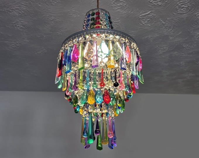Unique Maximalist 4-Tier Chandelier Pendant Light 9" x 15" Customisable - Bespoke Ceiling Hanging Lamp Easy Fit Traditional yet Retro Chic