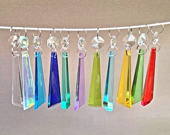 Choice of 11 Maximalist Colours – Blunt Icicle Drops - Chandelier Crystals Droplets Beads Vintage Christmas Tree Wedding Decorations Prisms