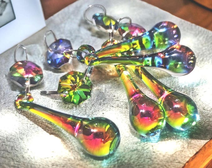 AB Chandelier Drops Vitrail Vintage Rainbow Cut Glass Crystals Droplets Orb Beads Christmas Tree Wedding Decoration Crafts Light Lamp Parts