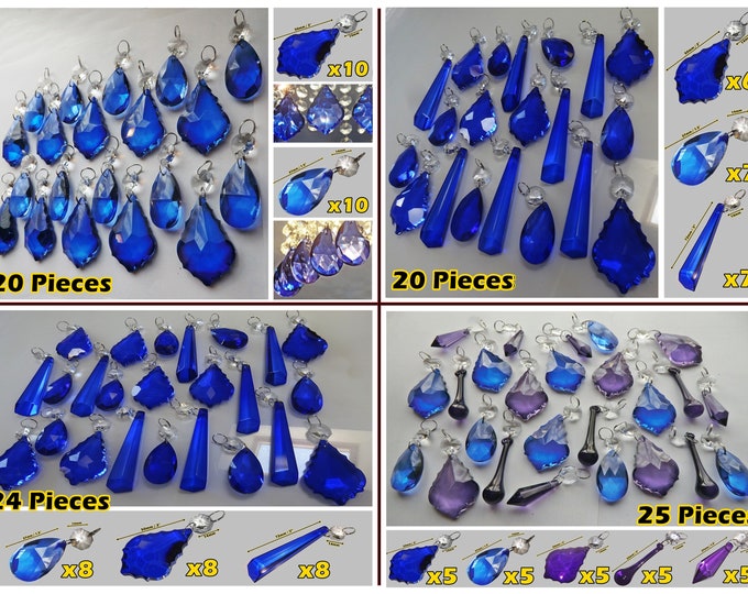 PICK FROM 4 Blue Sets Chandelier Drops Glass Crystals Droplets Feng Shui Beads Vintage Christmas Tree Wedding Decorations Sun Catchers Bling
