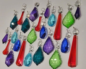 24 Color Chandelier Drops Glass Crystals Droplets Retro Bundle Beads Vintage Christmas Tree Wedding Decorations Light Art Deco Crafts Pride