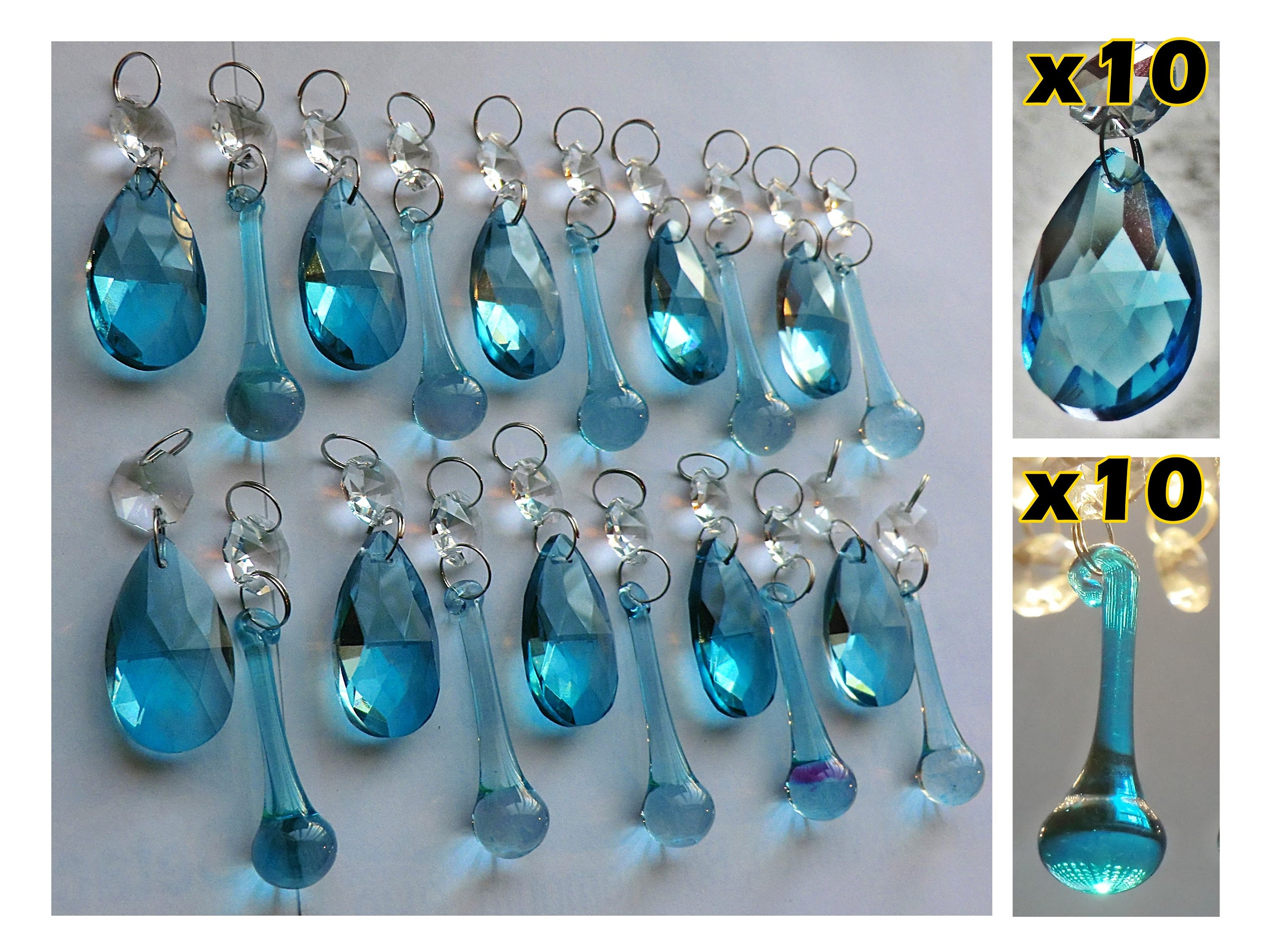 Vintage Aqua Chandelier Crystals Small Aqua Blue Spear Chandelier Prism Two Italian Turquoise Crystals AB Bead Jewelry Suncatcher Wind Chime