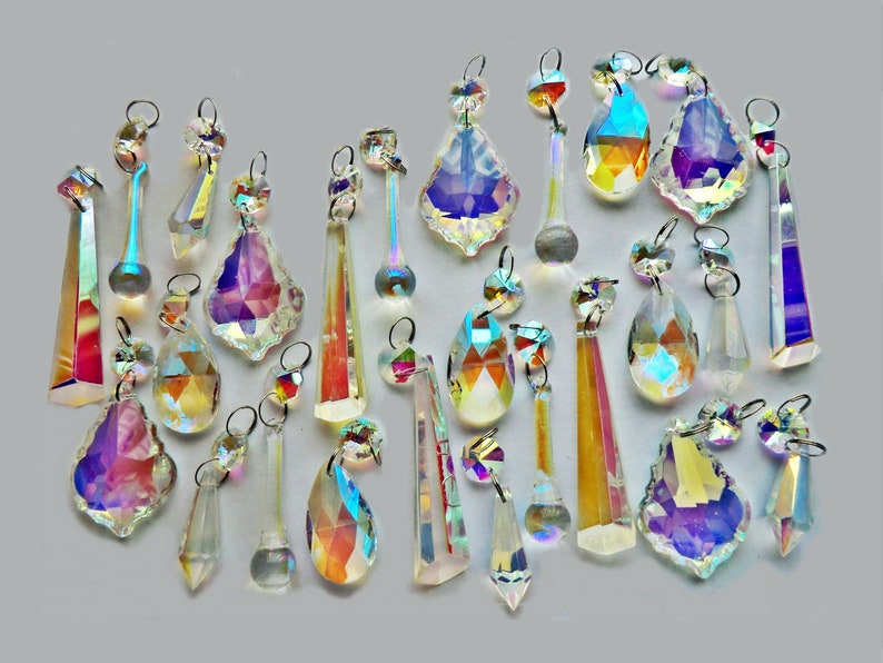 25 Aurora Borealis AB Chandelier Drops Glass Crystals Droplets Beads Christmas Tree Wedding Garden Patio Decoration Crafts Light Lamp Parts image 1