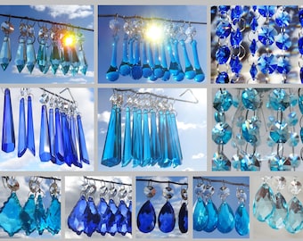 Choice of 10 Teal or Blue Chandelier Light Parts Drops Glass Crystals Droplets Beads Vintage Christmas Tree Wedding Decorations Spare Parts