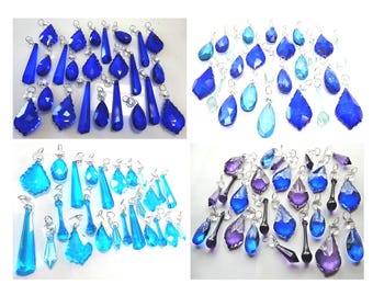 Choice of 4 Teal Blue Purple Sets Chandelier Drops Glass Crystals Droplets Mix Beads Vintage Christmas Tree Wedding Decorations Light Parts