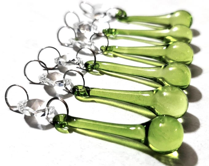 Green Sun Catcher Christmas Tree Wedding Decorations Antique Sage Chandelier Drops Glass Crystals Droplets Prisms Orb Beads Light Parts Lamp