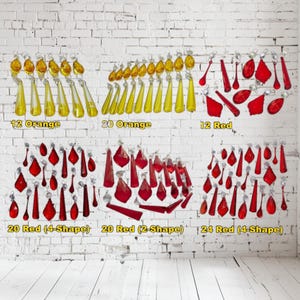 Sets of Red Chandelier Drops Glass Crystals Droplets Mix Bundle Beads Vintage Christmas Tree Lamp Light Crafts Parts Wedding Decorations