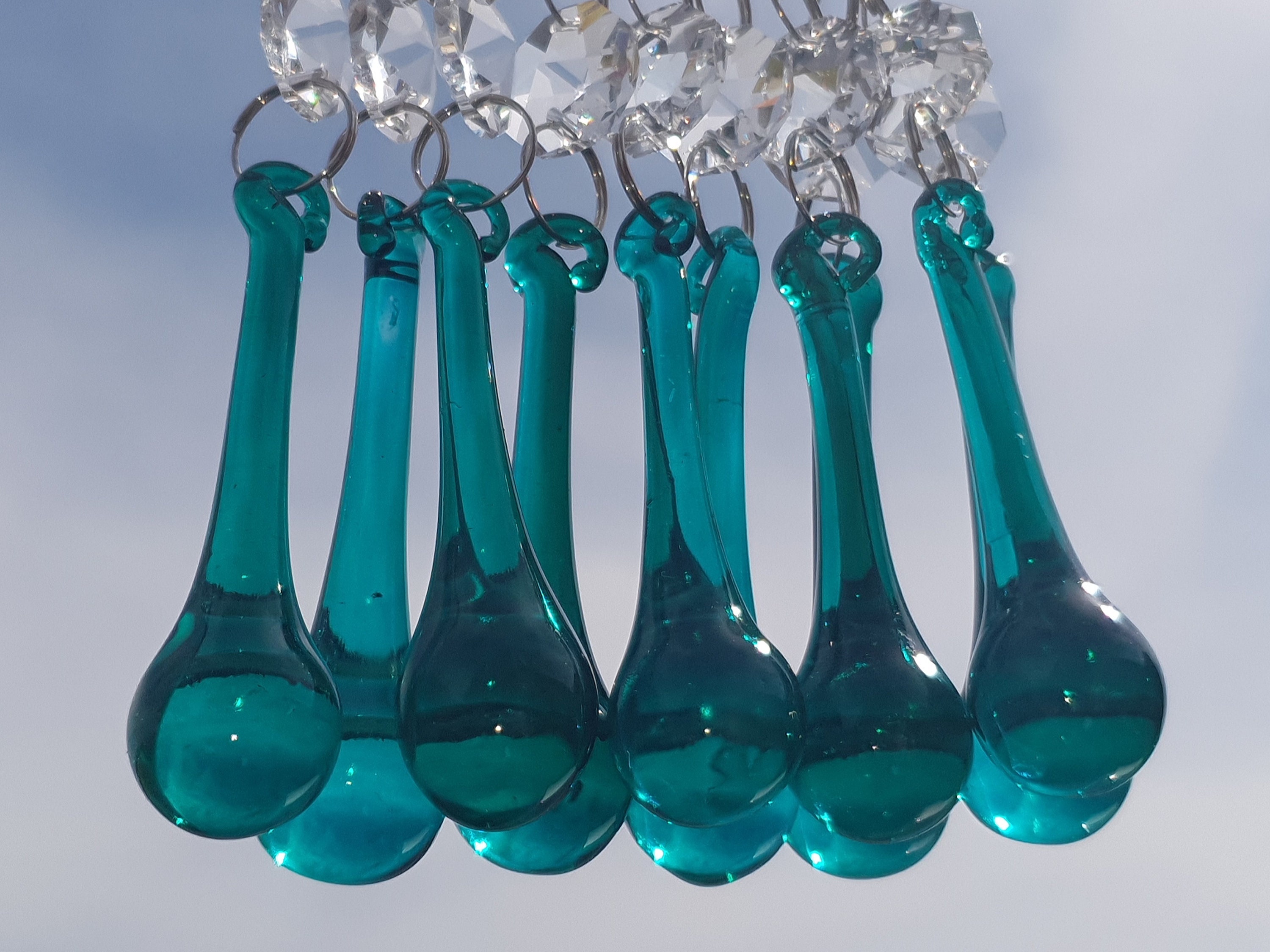 Peacock Green 2 Orb Chandelier Drops Glass Crystals Droplets Beads Christmas Tree Decorations