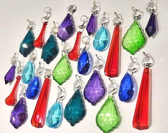 24 Color Chandelier Drops Glass Crystals Droplets Retro Bundle Beads Vintage Christmas Tree Wedding Decorations Light Art Deco Crafts Pride
