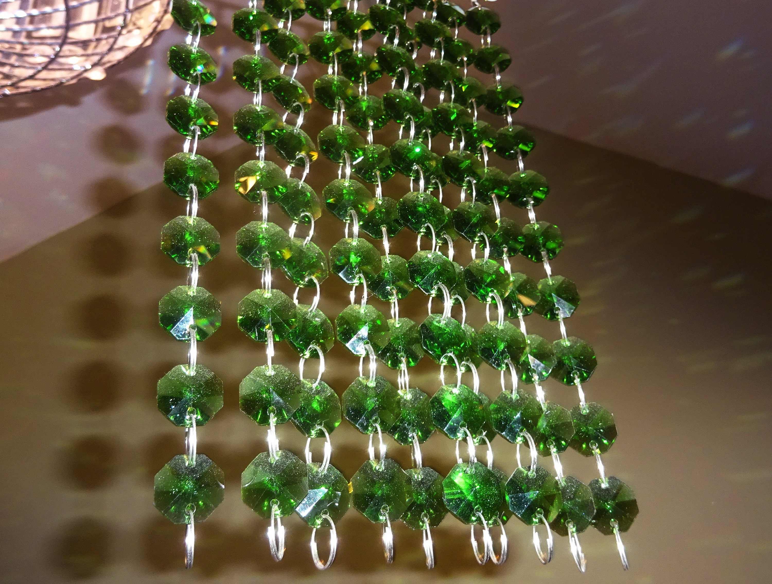 49pcs Vitrial Green Octagonal Beads Colorful Glass Crystal Beads 14mm 2  Hole Chandelier Lamp Light Prisms Parts Suncatcher Beads Pendant DIY -   Finland