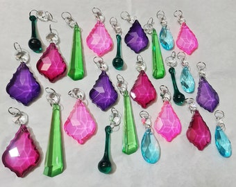 12 or 24 Vintage Color Christmas Tree Wedding Decorations Chandelier Drops Glass Crystals Rainbow Sun Catchers Prism Beads Light Lamp Parts