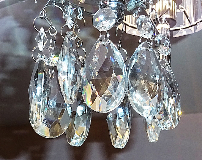 Chandelier Drops Clear Glass 1.5" 2" 3" Crystals Droplets Facet Oval Beads Prism Lamp Light Parts Pendant Christmas Tree Wedding Decoration