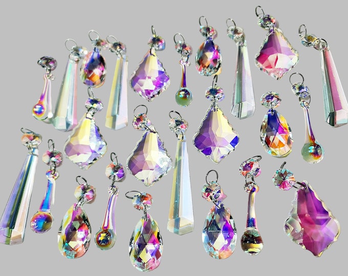 12 or 24 Aurora Borealis Lamp Light Parts AB Iridescent Chandelier Drops Glass Crystals Droplets Beads Christmas Tree Wedding Decorations