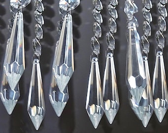 XL Torpedo Prisms Chains 5" 125mm Chandelier Drops Glass Beads Parts Crystals Icicles  Antique Vintage Christmas Tree Decorations Droplets