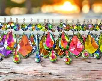 12 or 24 Chains Vitrail Vintage Colour AB Chandelier Drops Glass Crystals Droplets Beads Christmas Tree Wedding Decorations Light Lamp Parts