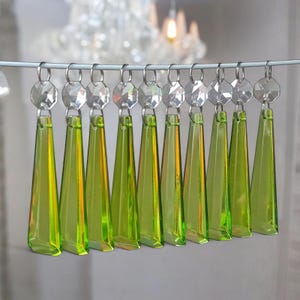 Sage Antique Green Chandelier Drops 3&quot; Blunt Icicles Glass Crystals Droplets Beads Prisms Christmas Tree Wedding Decorations Sun Catchers