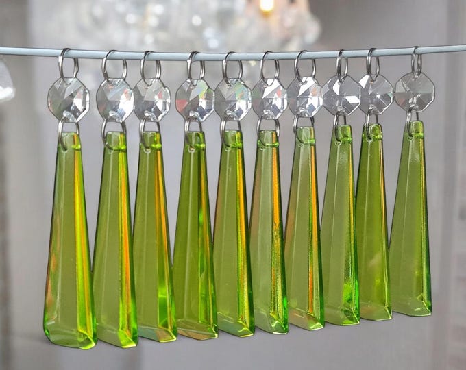 Sage Antique Green Chandelier Drops 3" Blunt Icicles Glass Crystals Droplets Beads Prisms Christmas Tree Wedding Decorations Sun Catchers