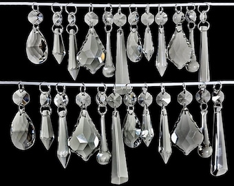 12 or 24 Clear Sun Catchers Chandelier Cut Glass Crystals Droplets Prisms Beads Vintage Christmas Tree Wedding Decorations Spare Lamp Parts