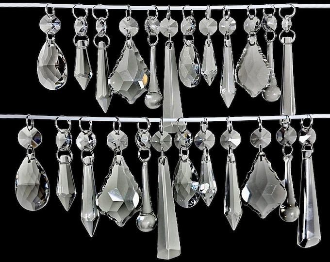 12 or 24 Clear Sun Catchers Chandelier Cut Glass Crystals Droplets Prisms Beads Vintage Christmas Tree Wedding Decorations Spare Lamp Parts