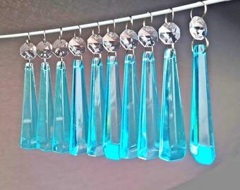 Aqua Blue Chandelier Droplets Cut Glass Crystals Droplets Icicle Beads Art Deco Christmas Tree Wedding Decorations Crafts Retro Lamp Parts