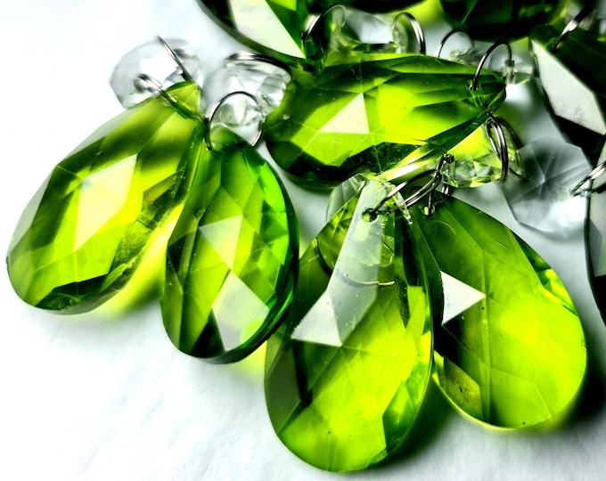 Sage Green Retro Christmas Tree Wedding Decorations Chandelier Drops Oval Glass Crystals Facet Droplets Beads Sun Catcher Light Parts Prisms