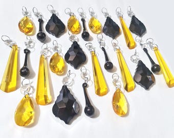 12 or 24 Halloween Autumn Fall Spooky Chandelier Drops Glass Crystals Droplets Retro Beads Vintage Window Decorations Light Art Deco Crafts