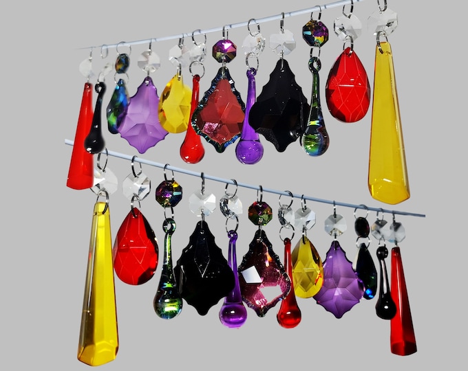 12 or 24 Gothic Halloween Autumn Fall Spooky Chandelier Drops Glass Crystals Droplets Retro Beads Window Decorations Light Witch Crafts Chic