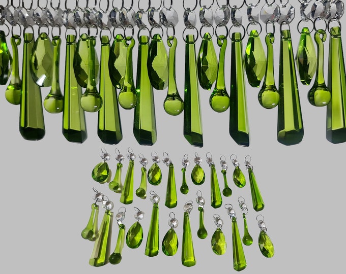 12 20 or 24 Sage Green Chandelier Drops Glass Crystals Droplets Crafts Beads Vintage Christmas Tree Wedding Wishing Decorations Light Parts