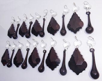 Set of 20 Black Gothic Chandelier Drops Glass Crystals Droplets Beads Vintage Christmas Tree Wedding Decorations Light Crafts Lamp Parts