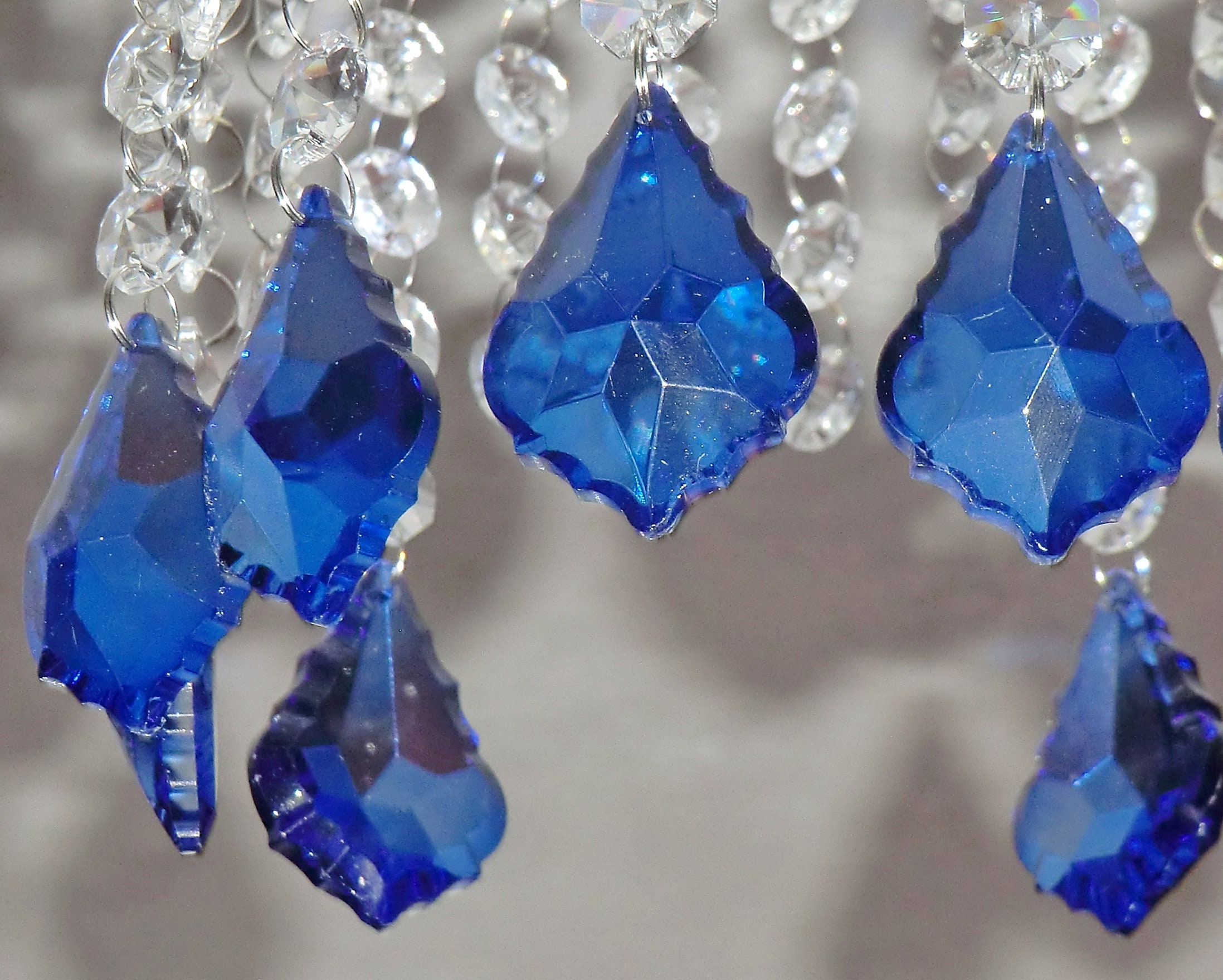 Cobalt Blue Chandelier Drops Glass Crystals Droplets Prism 2 Leaf Vintage Christmas Tree Wedding