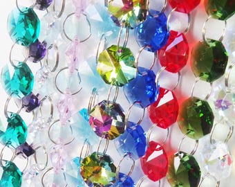 Choice of 9 Colors 14mm Octagon Chandelier Glass Crystals Droplets Christmas Wedding Tree Window Decorations Garland Crafts Beads Pride Prom