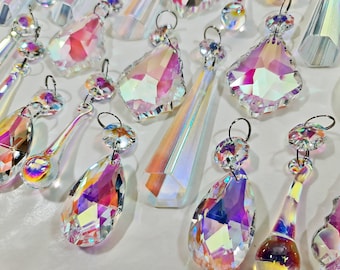 12 or 24 Aurora Borealis Lamp Light Parts AB Iridescent Chandelier Drops Glass Crystals Droplets Beads Christmas Tree Wedding Decorations