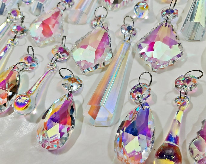 12 or 24 Aurora Borealis Lamp Light Parts AB Iridescent Chandelier Drops Glass Crystals Droplets Beads Christmas Tree Wedding Decorations